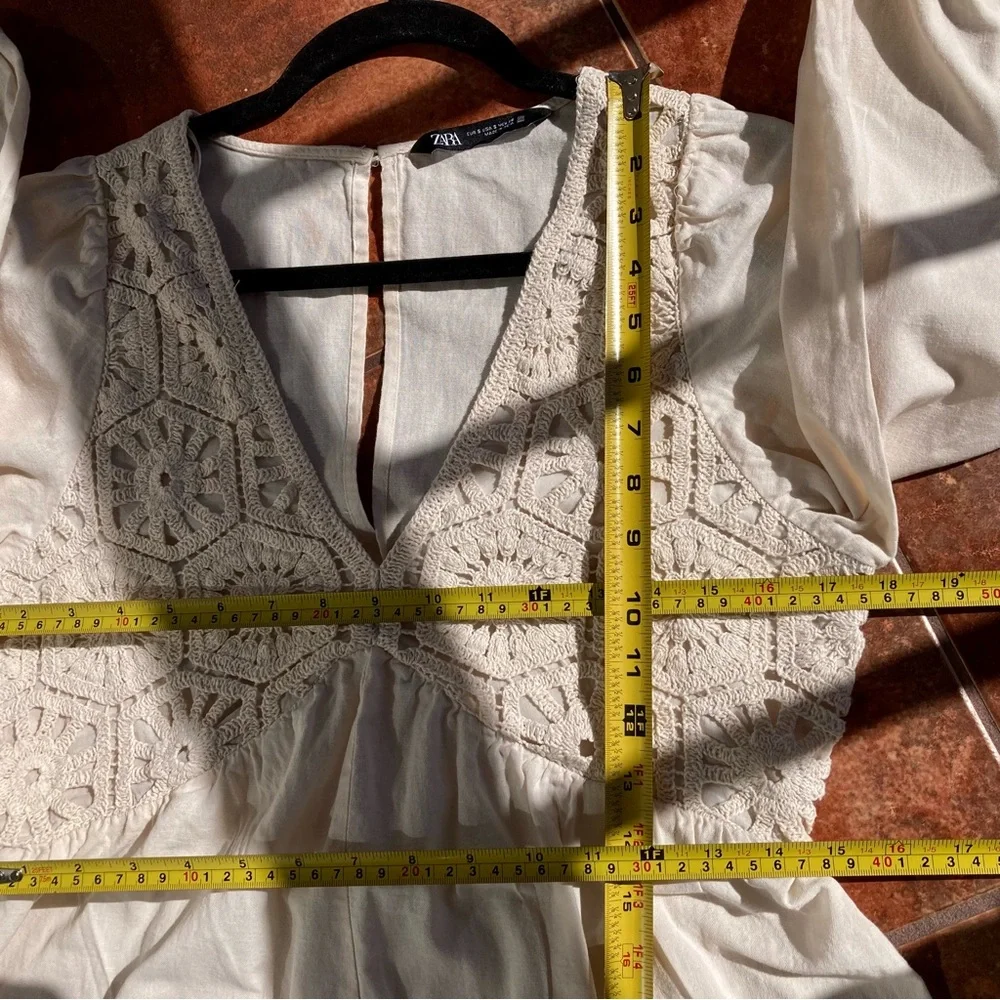 ZARA Crochet Embroidered Romper Short Jumpsuit Cream Ecru Size S
